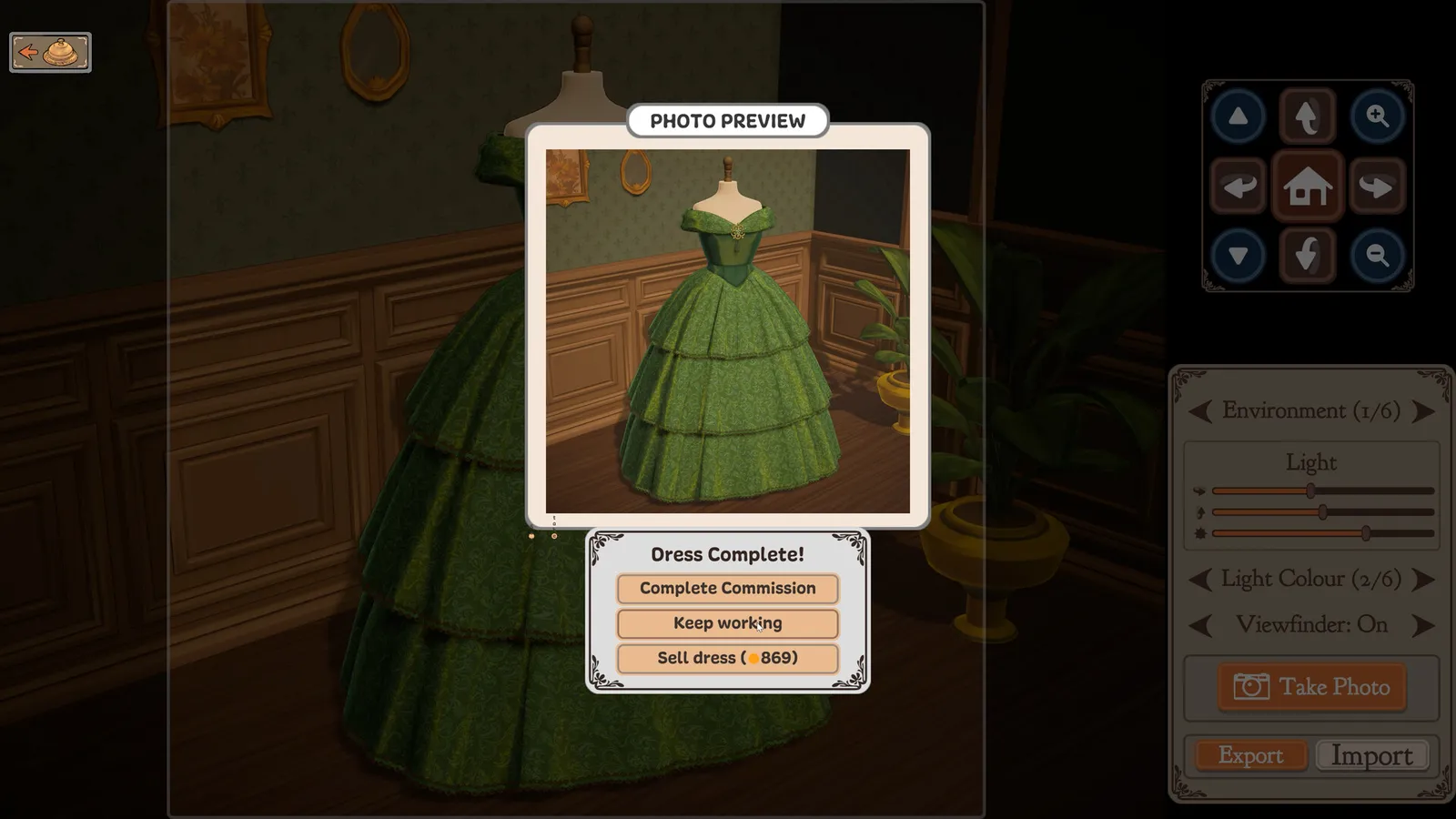 Emerald tiered gown displayed on tailor mannequin