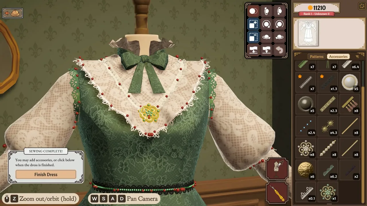 Steam Remote Play streaming a Dressmaker sewing session to a phone screen